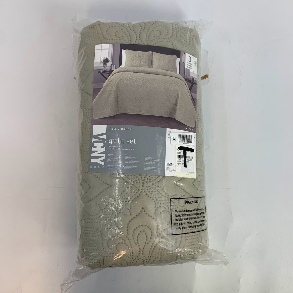 VCNY Home Full Queen Quilt Set Taupe 3 Piece Polyester Bedding‎
